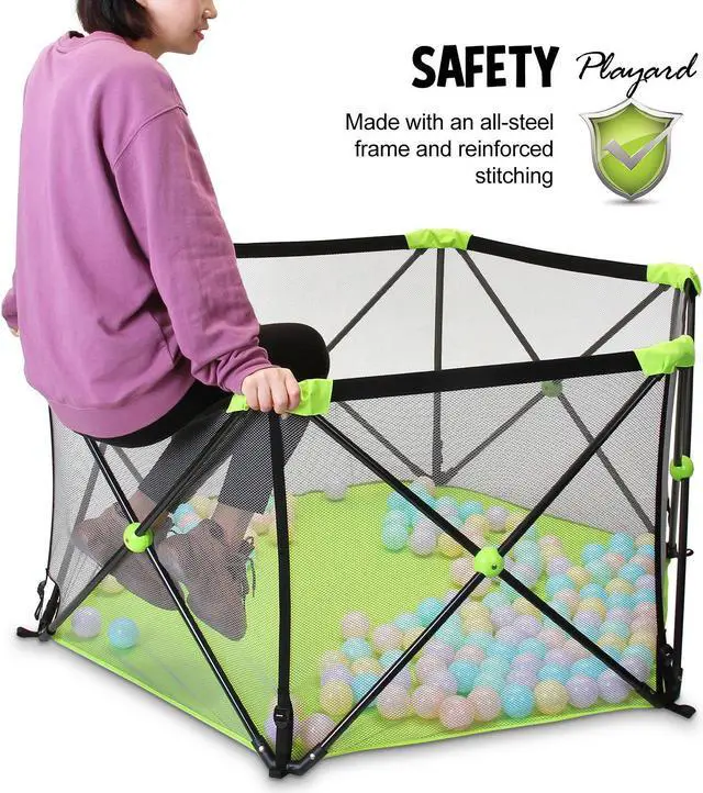 Alt view image 7 of 7 - Portable Playard Play Pen for Infants and Babies - Lightweight Mesh Baby Playpen with Carrying Case - Easily Opens with one Hand