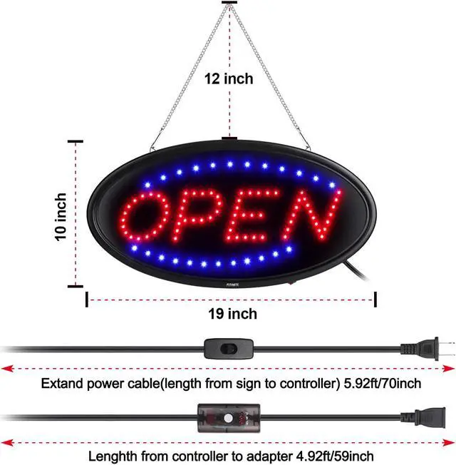 Alt view image 3 of 7 - AGPtek LED Open Sign, 19x10inches(Update Version) Business Open Sign Advertisement Board Electric Display Sign, With Remote Control&Timing Function, 2 Lighting Modes Flashing & Steady, for Business