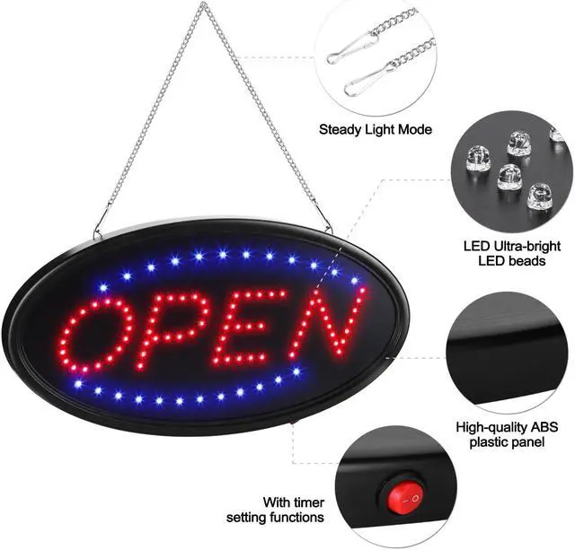 Alt view image 7 of 7 - AGPtek LED Open Sign, 19x10inches(Update Version) Business Open Sign Advertisement Board Electric Display Sign, With Remote Control&Timing Function, 2 Lighting Modes Flashing & Steady, for Business