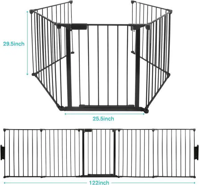 Alt view image 4 of 7 - Baby Gate Playard 5-Panel, 122 Inch Baby Gate Play Yard Super Wide Configurable Baby Gate & Play Yard, Fireplace Safety Fence