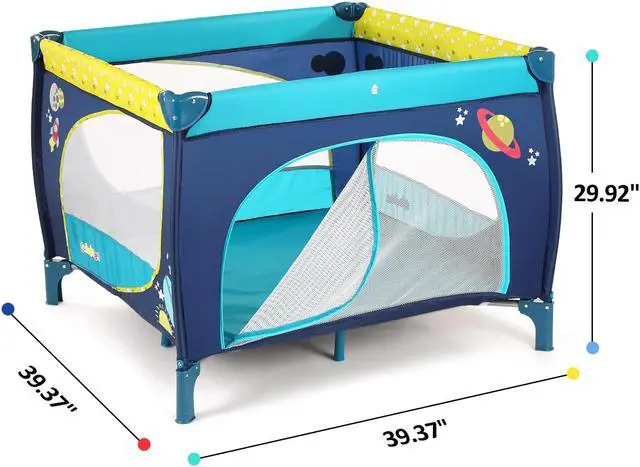 Alt view image 3 of 7 - 39''x 39''Baby Portable Playard Play Pen with Mattress Safety Baby Playpen with Door Activity Center for Toddler