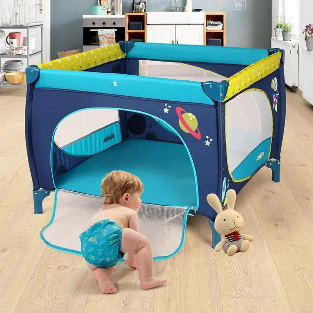 Alt view image 7 of 7 - 39''x 39''Baby Portable Playard Play Pen with Mattress Safety Baby Playpen with Door Activity Center for Toddler