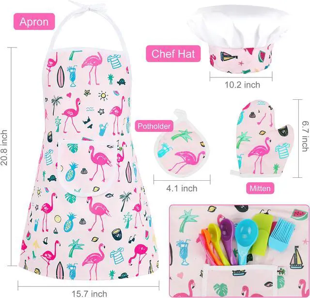 Alt view image 2 of 7 - 26pcs Kids Cooking Baking Costume Chef Apron Hat Kitchen Role Play for Girl Child, with Silicone Toy Baking Set, Multi-color