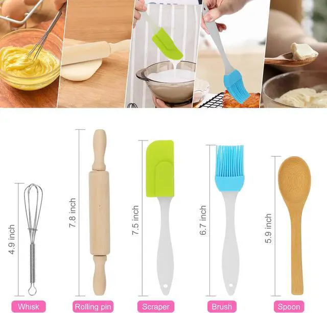 Alt view image 3 of 7 - 26pcs Kids Cooking Baking Costume Chef Apron Hat Kitchen Role Play for Girl Child, with Silicone Toy Baking Set, Multi-color