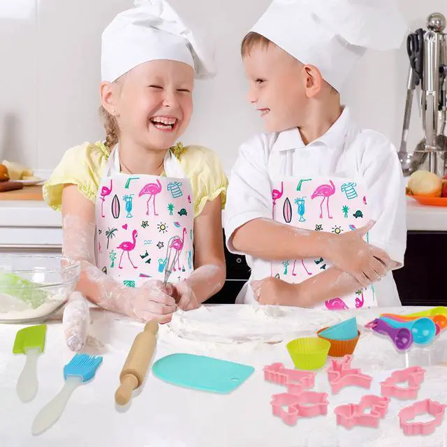 Alt view image 6 of 7 - 26pcs Kids Cooking Baking Costume Chef Apron Hat Kitchen Role Play for Girl Child, with Silicone Toy Baking Set, Multi-color