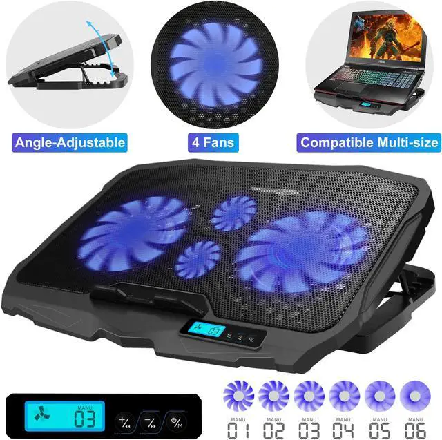 Alt view image 3 of 7 - AGPTEK Laptop Cooling Pad - LED Light Radiator Dual USB with 4 Fans Cooler Stand 5 Speed Adjustable, Compatible up 12'' to 17'' Laptops PC Notebook/PS4/Router