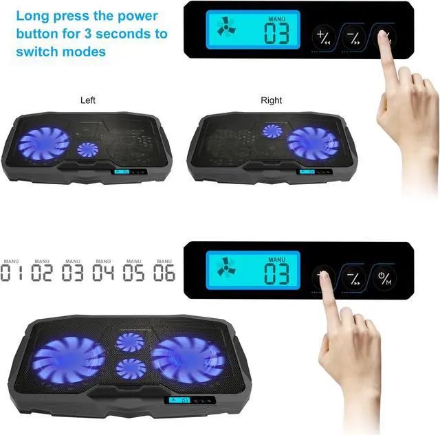 Alt view image 5 of 7 - AGPTEK Laptop Cooling Pad - LED Light Radiator Dual USB with 4 Fans Cooler Stand 5 Speed Adjustable, Compatible up 12'' to 17'' Laptops PC Notebook/PS4/Router