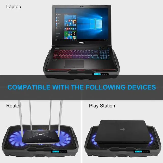 Alt view image 4 of 7 - AGPTEK Laptop Cooling Pad - LED Light Radiator Dual USB with 4 Fans Cooler Stand 5 Speed Adjustable, Compatible up 12'' to 17'' Laptops PC Notebook/PS4/Router