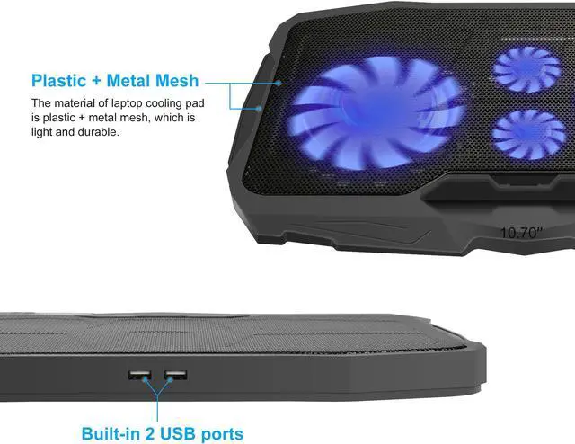Alt view image 7 of 7 - AGPTEK Laptop Cooling Pad - LED Light Radiator Dual USB with 4 Fans Cooler Stand 5 Speed Adjustable, Compatible up 12'' to 17'' Laptops PC Notebook/PS4/Router