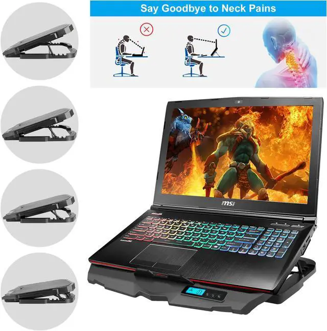 Alt view image 6 of 7 - AGPTEK Laptop Cooling Pad - LED Light Radiator Dual USB with 4 Fans Cooler Stand 5 Speed Adjustable, Compatible up 12'' to 17'' Laptops PC Notebook/PS4/Router