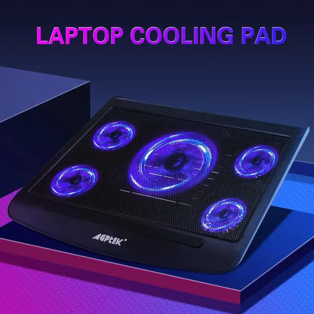 Alt view image 2 of 7 - AGPtEK Gaming Laptop Cooling Pad with 5 High Performance Fans - Black