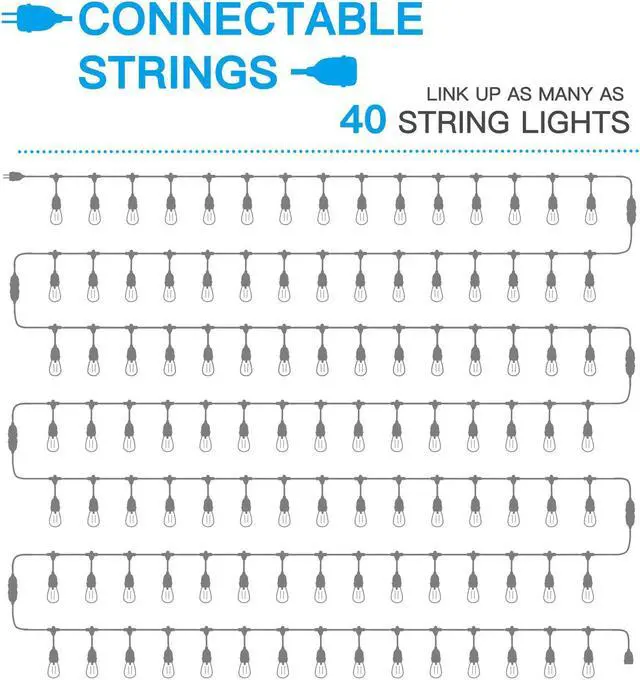 Alt view image 6 of 7 - AGPtEK S14 Bulb String Lights 15 Meters + 15 Bulbs Warm White