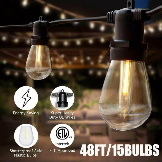 Alt view image 6 of 7 - AGPTEK 15PCs LED Outdoor String Lights Bulbs, Waterproof Commercial Patio String Lights Vintage S14 Bulbs( Bulbs Only)