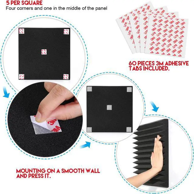 Alt view image 3 of 7 - AGPtEK 12 Packs Sound Proof Padding Soundproof Foams 12*12*2 Inches Black