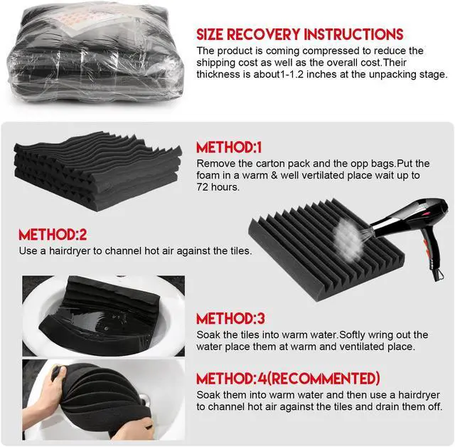 Alt view image 6 of 7 - AGPtEK 12 Packs Sound Proof Padding Soundproof Foams 12*12*2 Inches Black