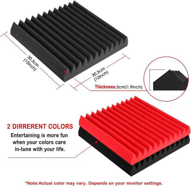 Alt view image 2 of 7 - AGPtEK 12 Packs Soundproof Foams 12*12 *2 In Acoustic Foam Panels Ideal for Recording Studio TV Room