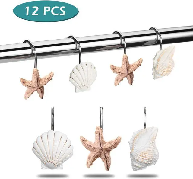Alt view image 2 of 7 - AGPtEK 12 Pcs Decorative Seashell Shower Curtain Hooks