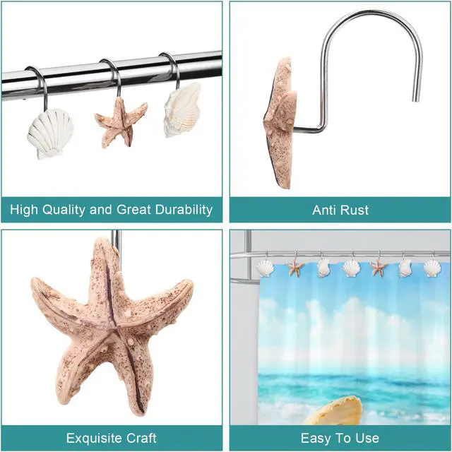 Alt view image 4 of 7 - AGPtEK 12 Pcs Decorative Seashell Shower Curtain Hooks