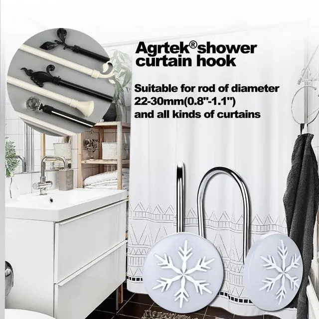 Alt view image 4 of 7 - AGPtEK 12 PCS Anti-Rust Decorative Shower Curtain Hooks for Home, Bathroom