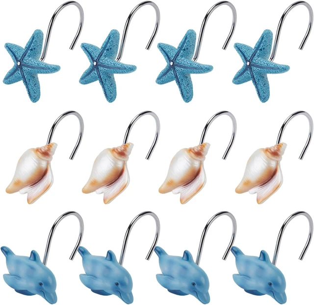 Main image of FITNATE 12PCS Beach Shower Curtain Hooks, Rust Proof Decorative Curtain Rings
