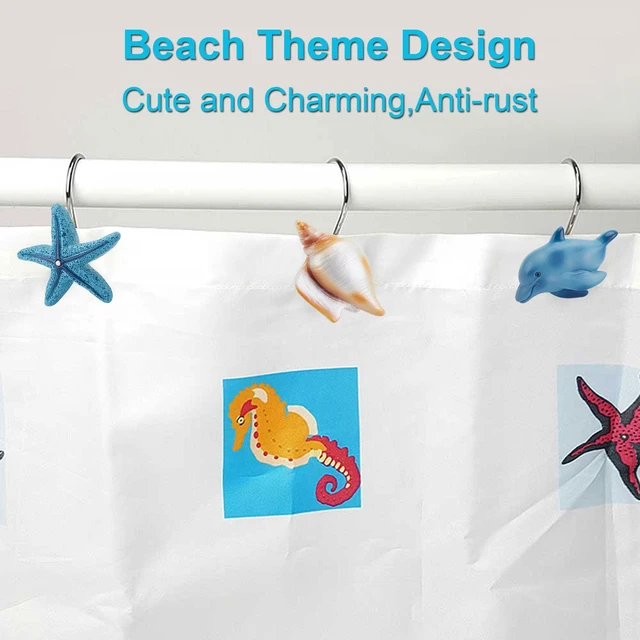 Alt view image 3 of 7 - FITNATE 12PCS Beach Shower Curtain Hooks, Rust Proof Decorative Curtain Rings