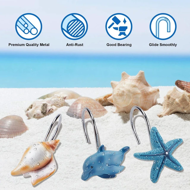 Alt view image 4 of 7 - FITNATE 12PCS Beach Shower Curtain Hooks, Rust Proof Decorative Curtain Rings