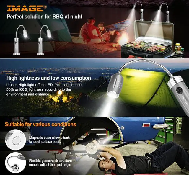 Alt view image 6 of 7 - IMAGE Magnetic Ultra-Bright Barbecue Grill Light with Super Bright LED Lights 2 pcs for Grilling