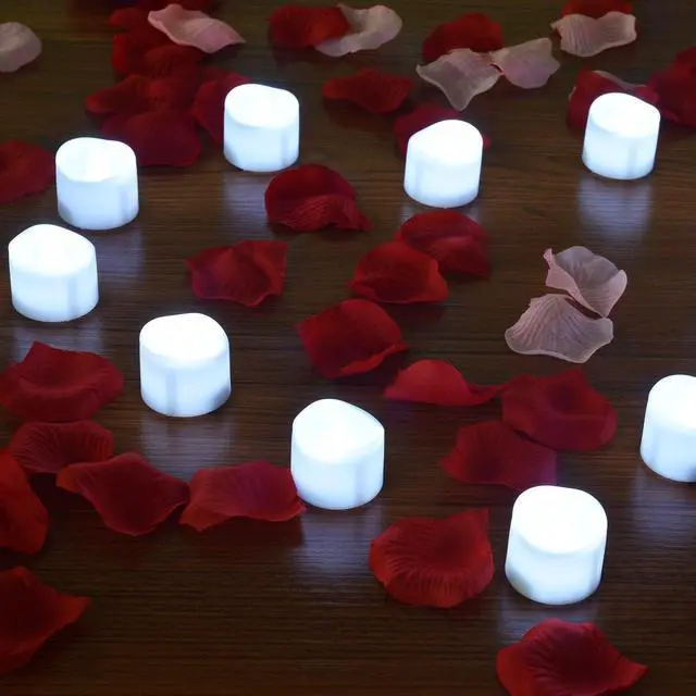Alt view image 5 of 7 - IMAGE 12 PCS LED Tealight Candles Battery Operated Flameless Smokeless No Timer with Decorative Fake Rose Petals