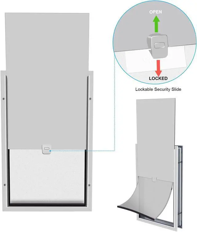 Alt view image 4 of 7 - Ownpets XL Larger Pets Deluxe Aluminum Dog & Cat Pet Door with Locking Panel for Screens, Glasses, Doors & Walls, White