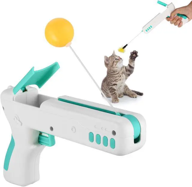 Alt view image 7 of 7 - Ownpets Blue Interactive Cat Toy Gun Cat Stick Toy with Ball & Feather