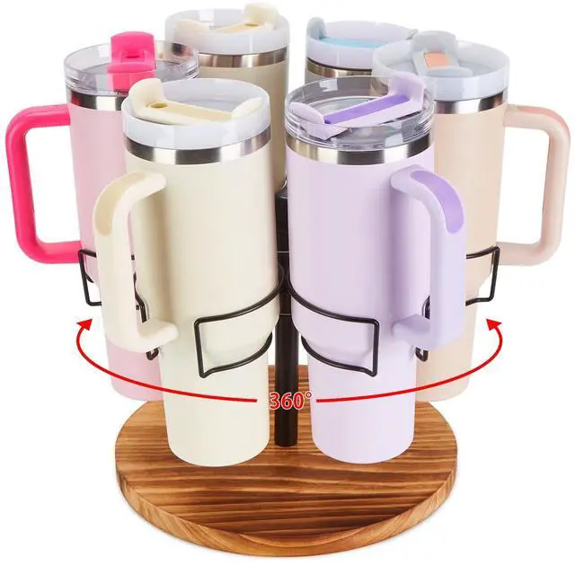 Alt view image 4 of 7 - AGPtEK 360° Rotating Water Bottle Organizer for Stanley 30 & 40 oz Tumblers, Sturdy Cup Holder with Handle Slots, Easy Installation, Non-Slip Base, Elegant Design for Kitchen Storage and Organization