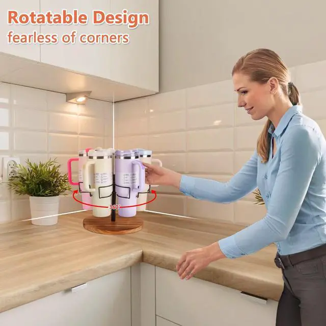 Alt view image 3 of 7 - AGPtEK 360° Rotating Water Bottle Organizer for Stanley 30 & 40 oz Tumblers, Sturdy Cup Holder with Handle Slots, Easy Installation, Non-Slip Base, Elegant Design for Kitchen Storage and Organization