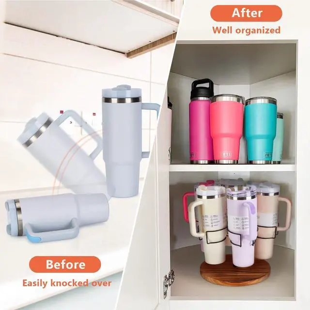 Alt view image 2 of 7 - AGPtEK 360° Rotating Water Bottle Organizer for Stanley 30 & 40 oz Tumblers, Sturdy Cup Holder with Handle Slots, Easy Installation, Non-Slip Base, Elegant Design for Kitchen Storage and Organization