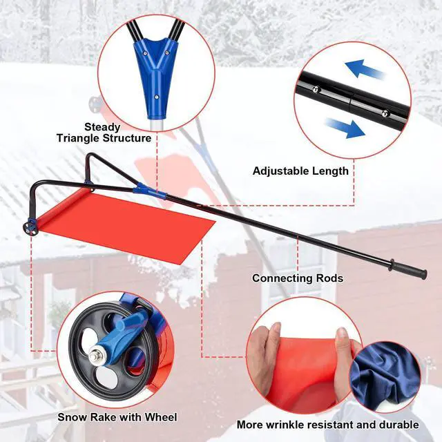 Alt view image 4 of 7 - AGPtEK 21 Feet Snow Roof Rake with 19 cinches Milling Cutter and 3 Inches Wheels, Durable Snow Roof Rake with Snow Slide for Pitched Roof and Shingle Roof
