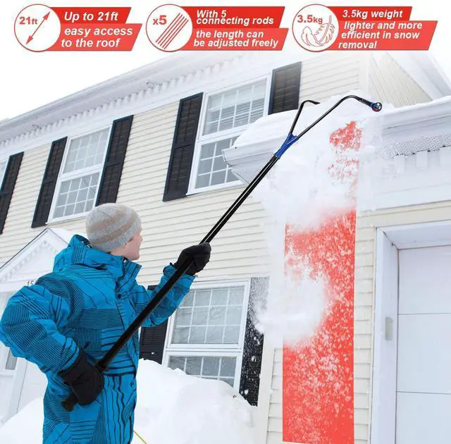 Main image of AGPtEK 21 Feet Snow Roof Rake with 19 cinches Milling Cutter and 3 Inches Wheels, Durable Snow Roof Rake with Snow Slide for Pitched Roof and Shingle Roof