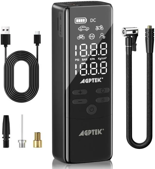 Main image of AGPtEK Tire Inflator Portable Air Compressor, 150PSI & 5000mAh Cordless Car Tire Inflator, 5 Modes Rechargeable Bike Pump with LED, Auto-Off Portable Air Pump for Cars, Bikes & Motorcycle Tires, Balls