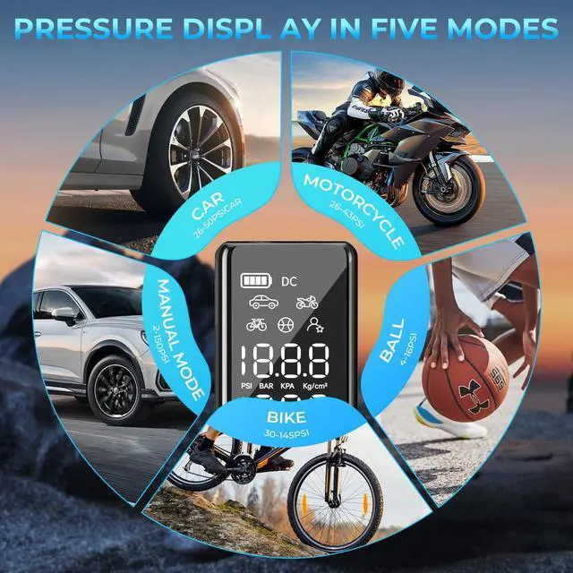 Alt view image 7 of 7 - AGPtEK Tire Inflator Portable Air Compressor, 150PSI & 5000mAh Cordless Car Tire Inflator, 5 Modes Rechargeable Bike Pump with LED, Auto-Off Portable Air Pump for Cars, Bikes & Motorcycle Tires, Balls