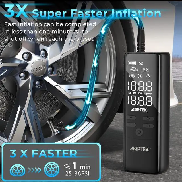 Alt view image 2 of 7 - AGPtEK Tire Inflator Portable Air Compressor, 150PSI & 5000mAh Cordless Car Tire Inflator, 5 Modes Rechargeable Bike Pump with LED, Auto-Off Portable Air Pump for Cars, Bikes & Motorcycle Tires, Balls
