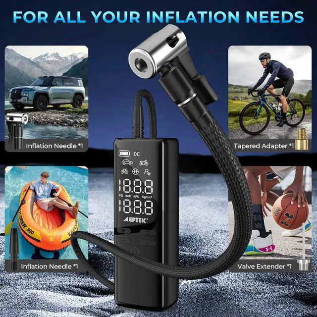 Alt view image 4 of 7 - AGPtEK Tire Inflator Portable Air Compressor, 150PSI & 5000mAh Cordless Car Tire Inflator, 5 Modes Rechargeable Bike Pump with LED, Auto-Off Portable Air Pump for Cars, Bikes & Motorcycle Tires, Balls