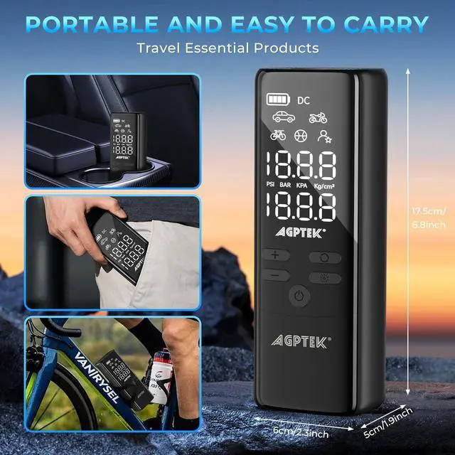 Alt view image 5 of 7 - AGPtEK Tire Inflator Portable Air Compressor, 150PSI & 5000mAh Cordless Car Tire Inflator, 5 Modes Rechargeable Bike Pump with LED, Auto-Off Portable Air Pump for Cars, Bikes & Motorcycle Tires, Balls