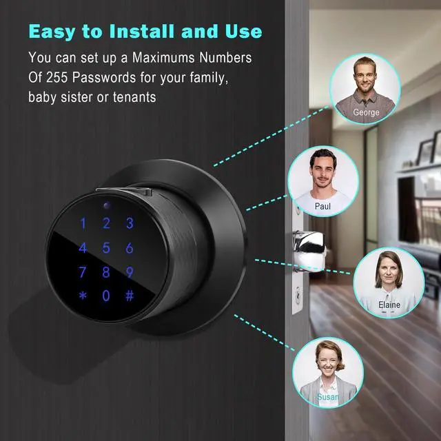 Alt view image 4 of 7 - FITNATE Keyless Smart Fingerprint Lock Bluetooth Digital Code Door Deadbolt Lock with Keypad
