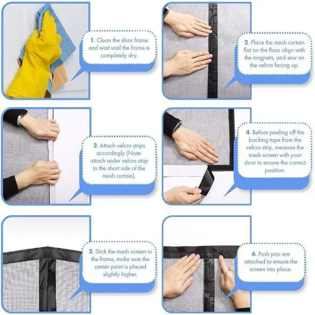 Alt view image 7 of 7 - AGPtEK Magnetic Screen Door with Fiberglass Mesh Curtain Fits Size 37" x 82"