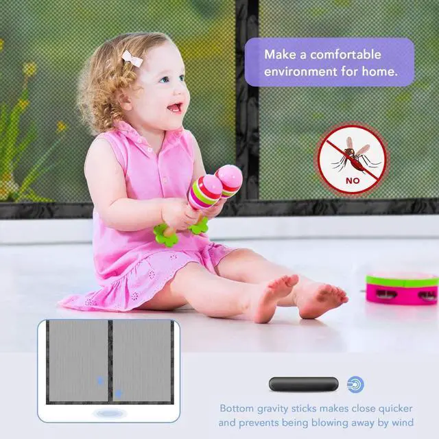 Alt view image 3 of 7 - AGPtEK Magnetic Screen Door with Fiberglass Mesh Curtain Fits Size 37" x 82"