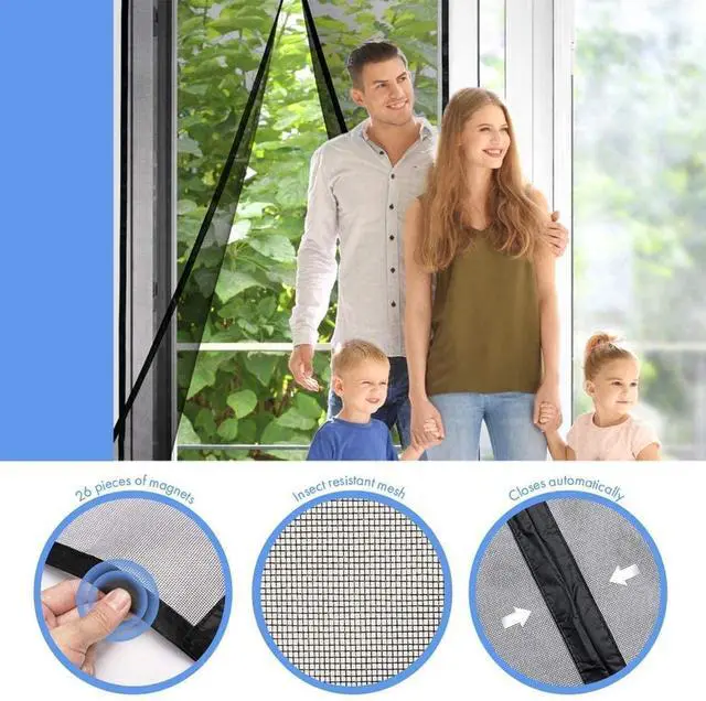 Alt view image 2 of 7 - AGPtEK Magnetic Screen Door with Fiberglass Mesh Curtain Fits Size 37" x 82"