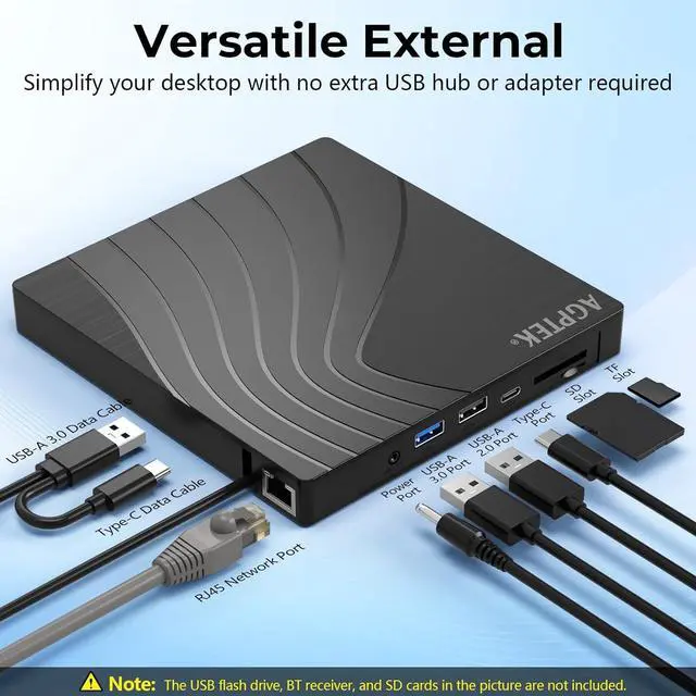 Alt view image 3 of 7 - AGPtEK External CD/DVD Drive for Laptop, USB 3.0 Slim DVD Burner with USB Ports and TF/SD Card Slots, Ethernet Adapter, CD/DVD Player Reader/Writer for Laptop, PC, Windows, Linux, Mac OS