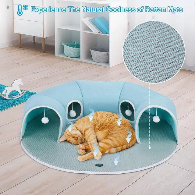 Alt view image 4 of 7 - Ownpets 2-in1 Detachable Arch Cat Tunnel & Cooling Pad Convertible Pet Play Mat with Ventilated Openings & Hanging Ball Toy, 10"