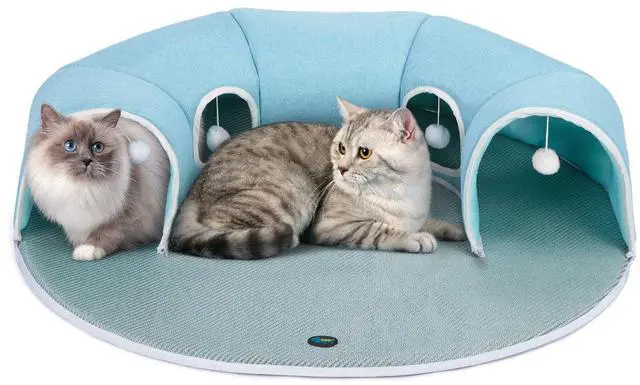 Main image of Ownpets 2-in1 Detachable Arch Cat Tunnel & Cooling Pad Convertible Pet Play Mat with Ventilated Openings & Hanging Ball Toy, 10"