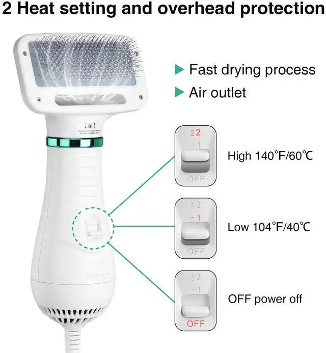 Alt view image 2 of 7 - Ownpets 2 In 1 Pet Hair Dryer Blower Slicker Brush Portable Dog Cat Grooming Low Noise