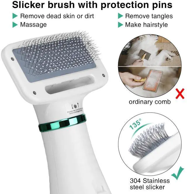 Alt view image 3 of 7 - Ownpets 2 In 1 Pet Hair Dryer Blower Slicker Brush Portable Dog Cat Grooming Low Noise