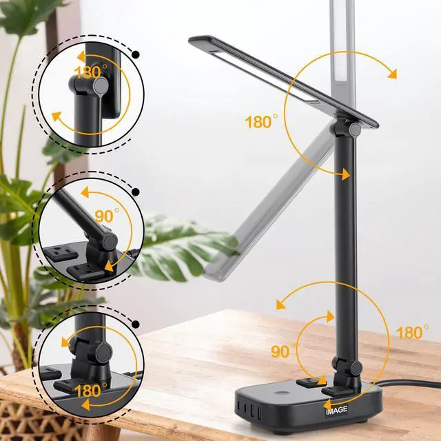 Alt view image 3 of 7 - AGPtEK LED Desk Lamp with 4 USB Charging Port and 2 AC Power Sockets Black